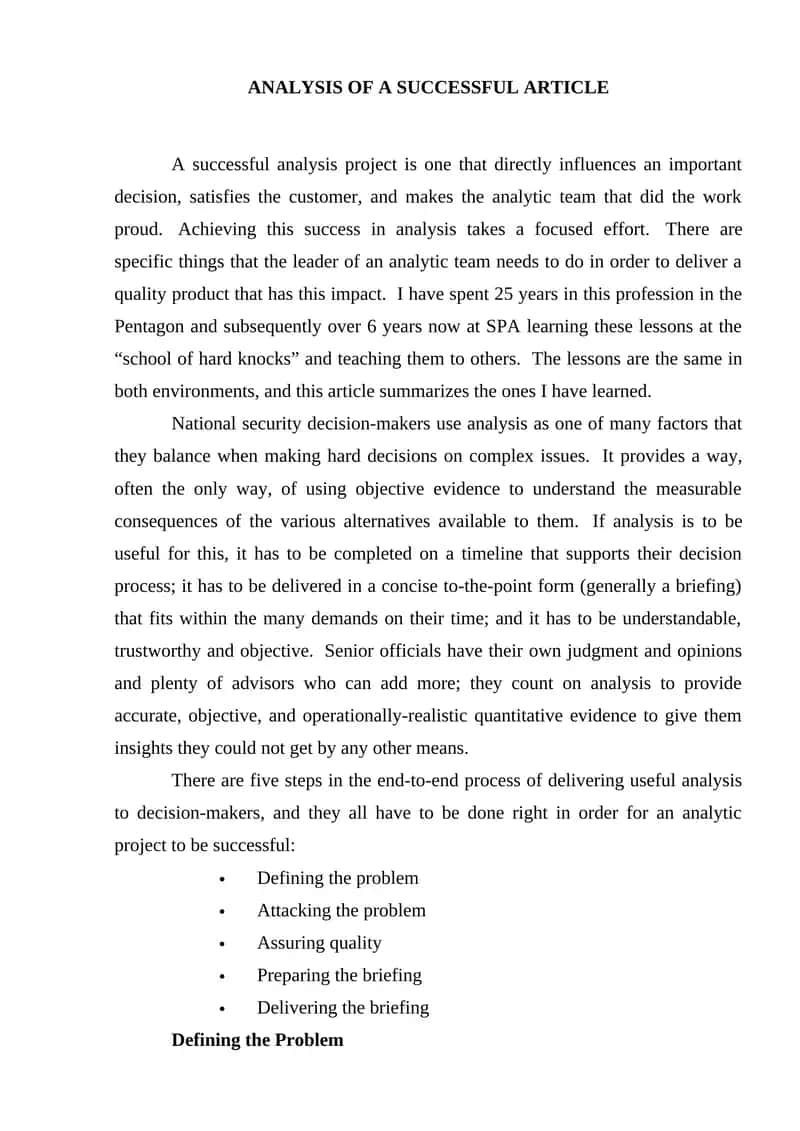ANALYSIS OF A SUCCESSFUL ARTICLE