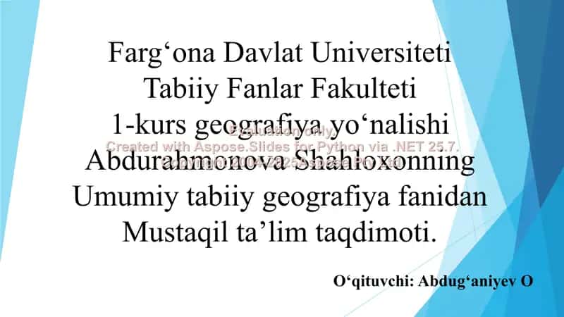 Umumiy tabiiy geografiya fanidan Mustaqil ta’lim taqdimoti