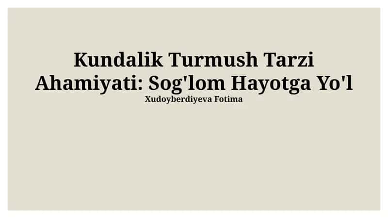 Kundalik Tartibning Ahamiyati