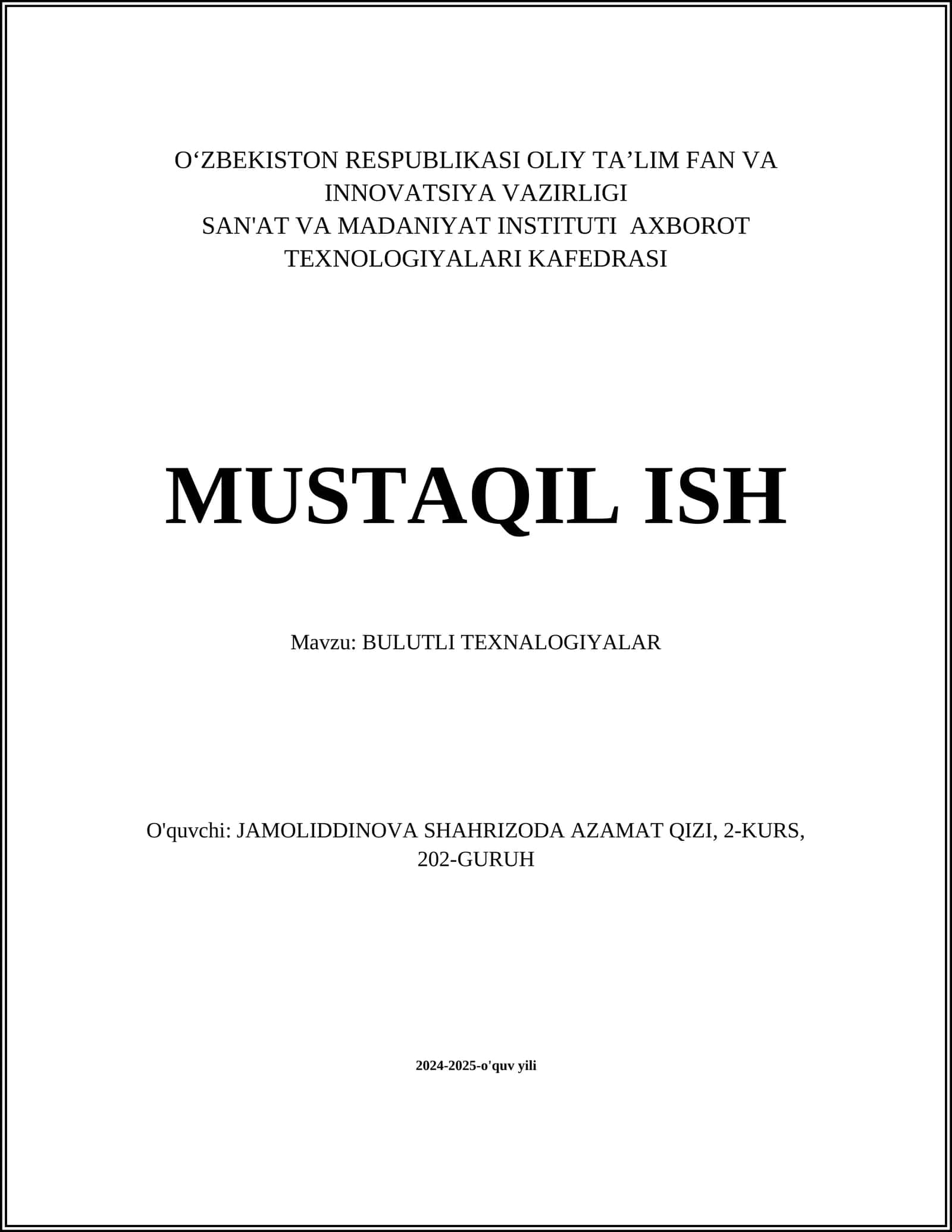 Bulutli hisoblash texnologiyalari