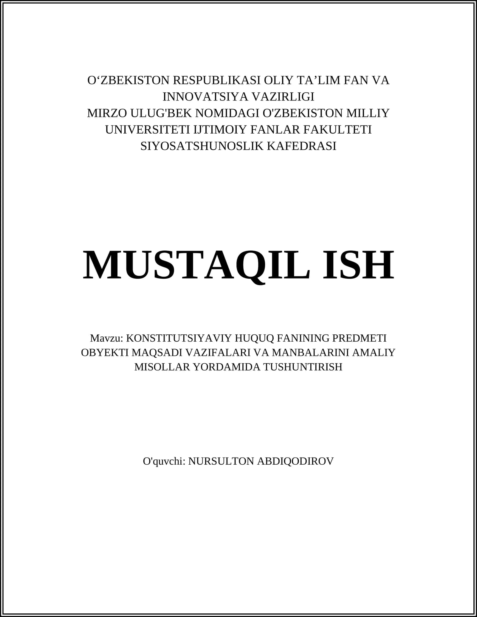 Konstitutsiyaviy Huquq Fanining Predmeti Obyekti Maqsadi