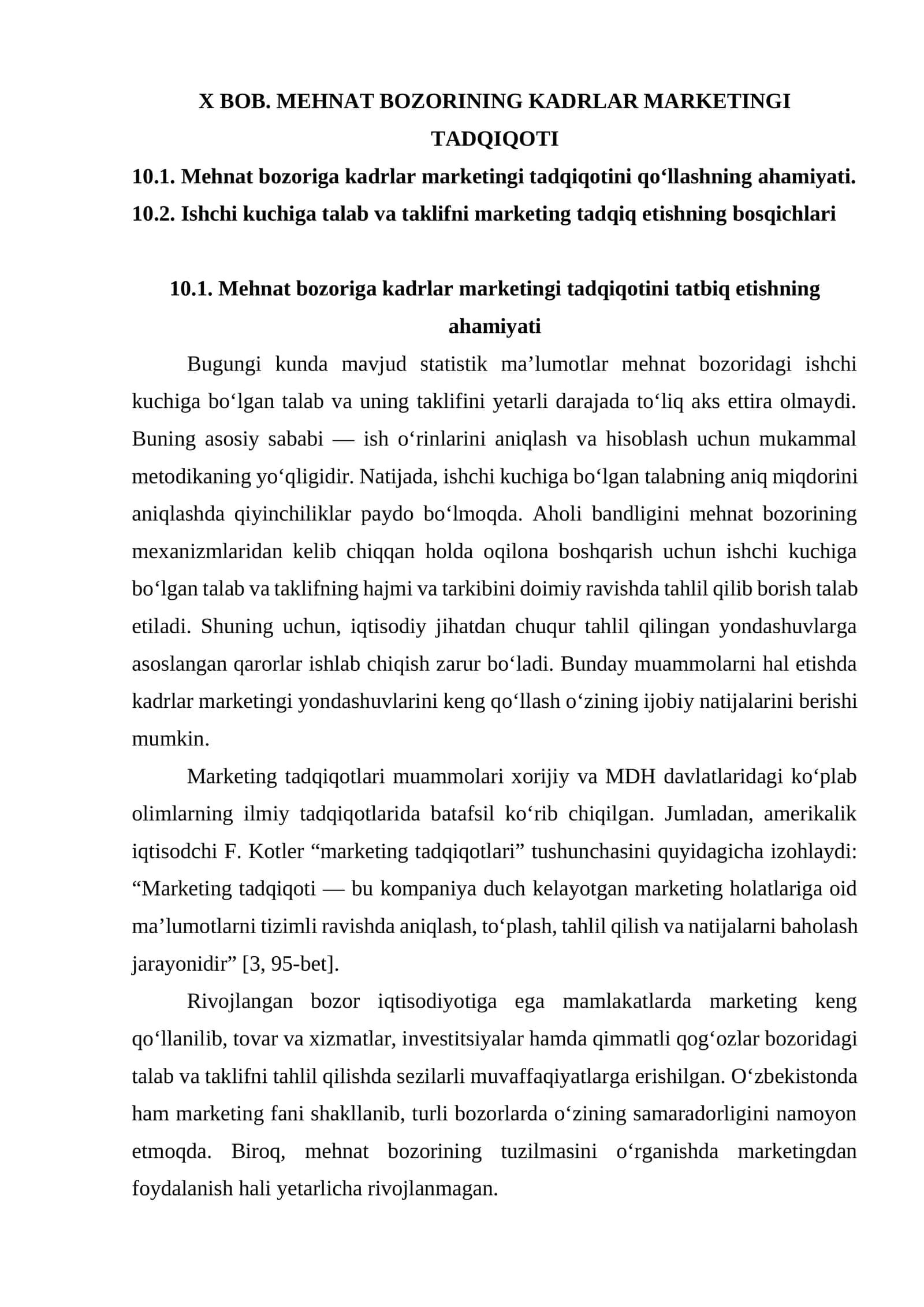 BOB. MEHNAT BOZORINING KADRLAR MARKETINGI TADQIQOTI