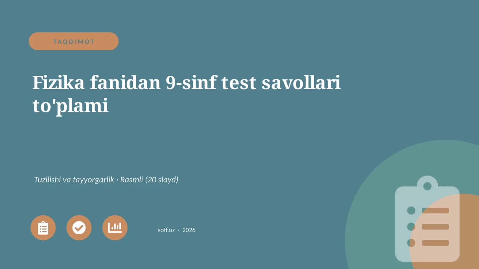 Fizika fanidan 9-sinf test savollari to'plami