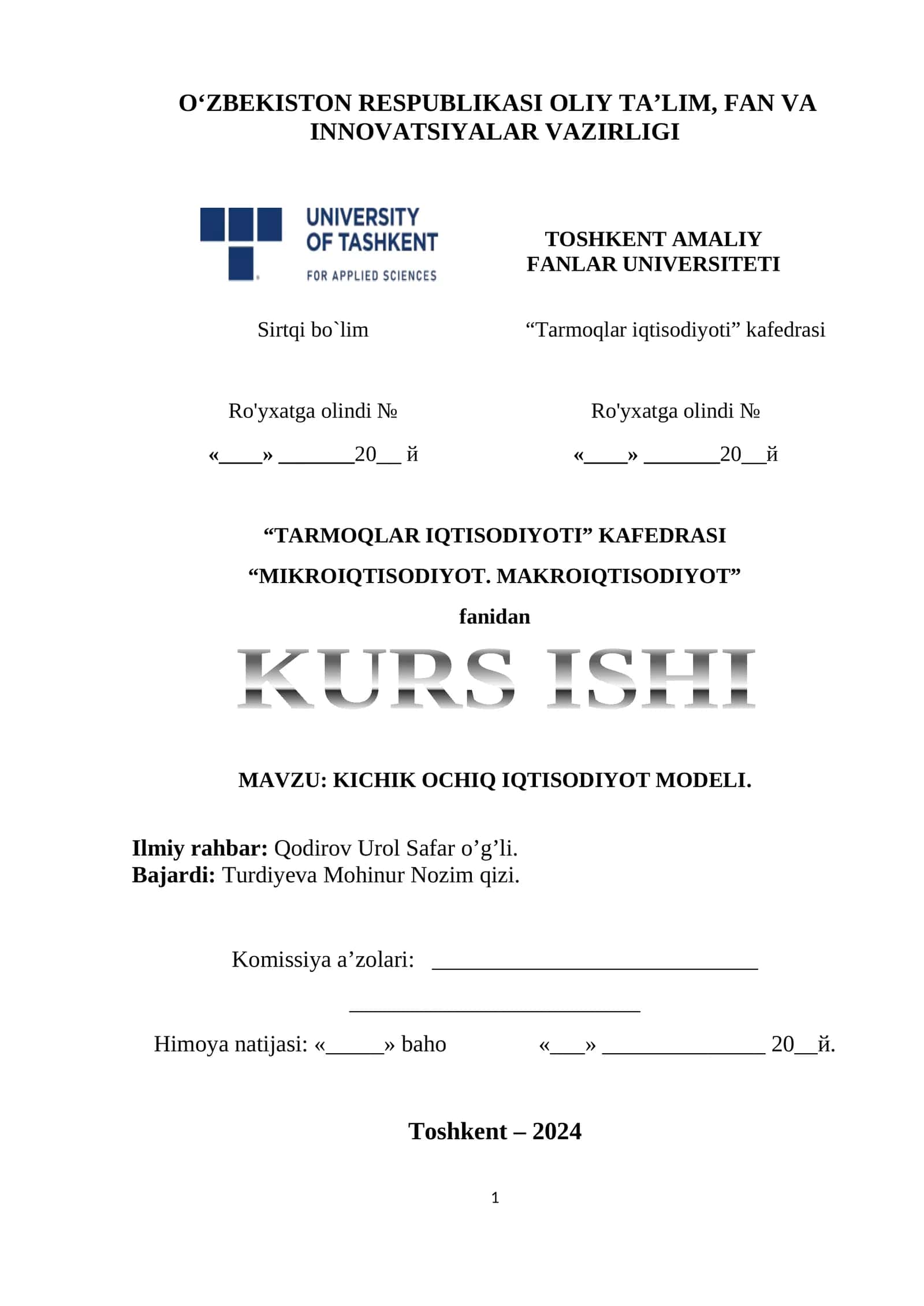 KICHIK OCHIQ IQTISODIYOT MODELI