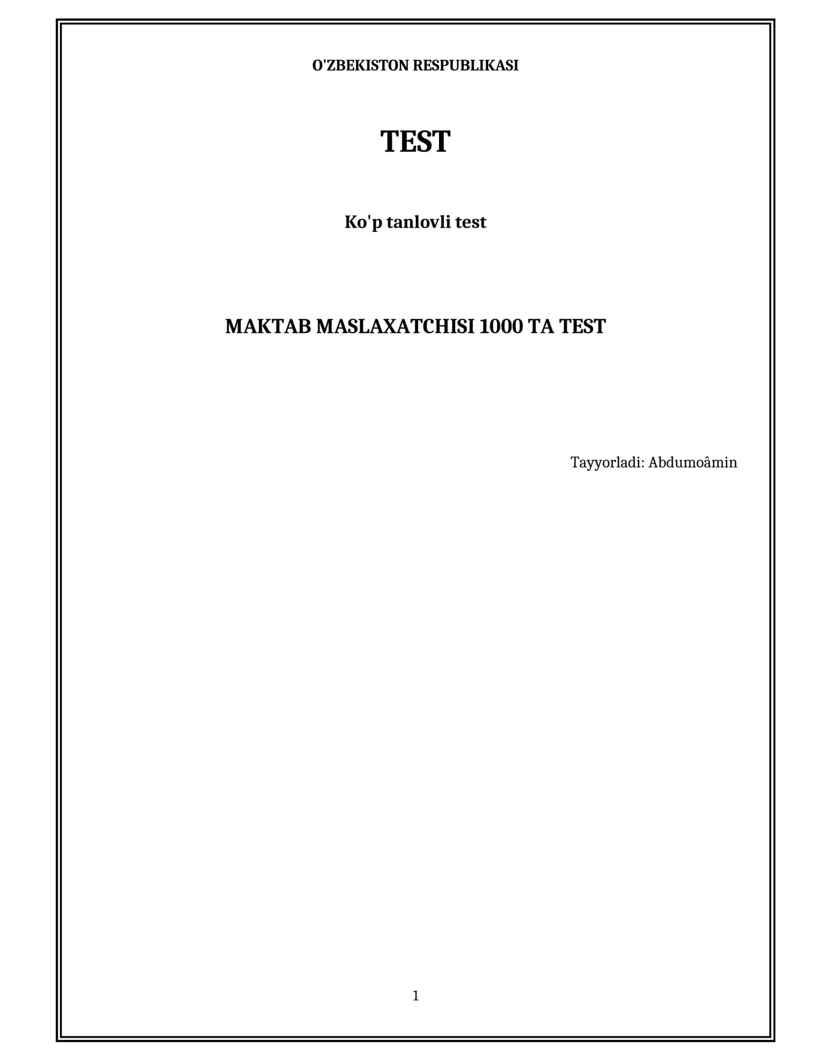 MAKTAB MASLAXATCHISI 1000 TA TEST