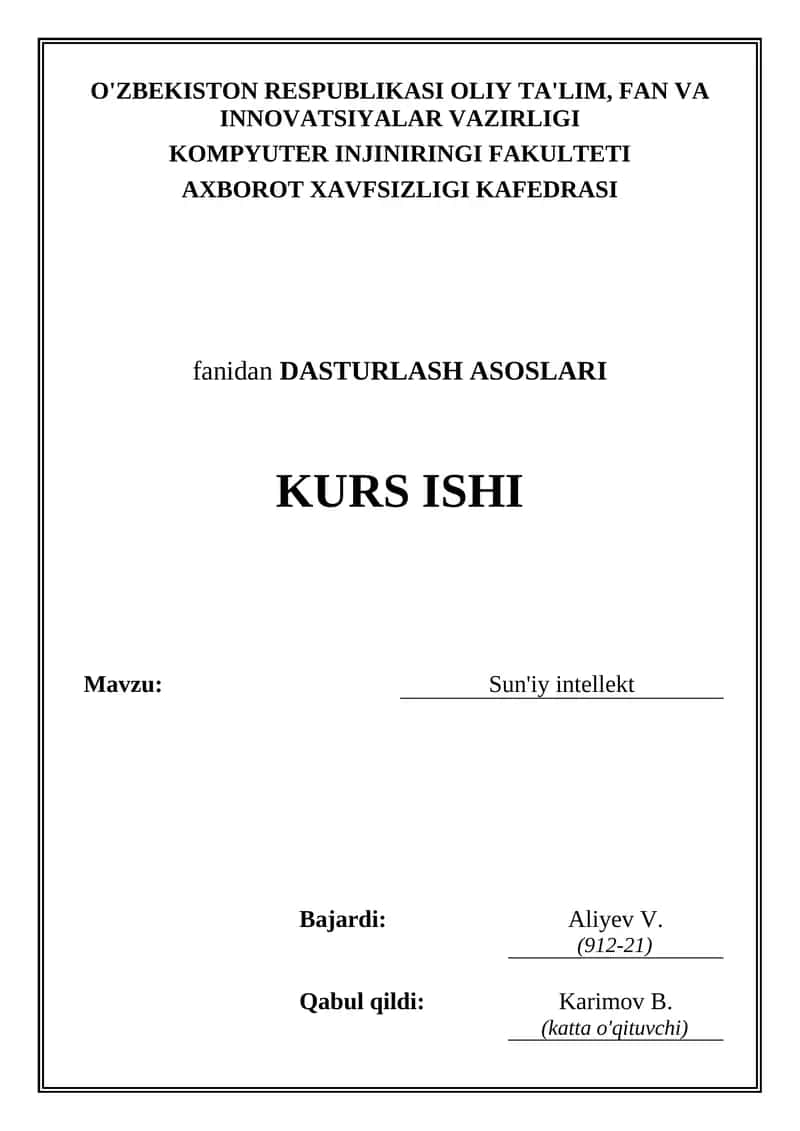 Sun'iy intellekt kurs ishi