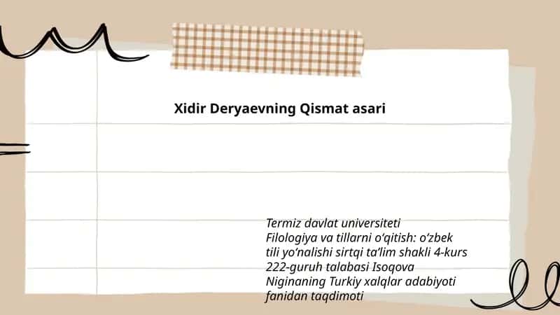 Xidir Deryaevning Qismat asari