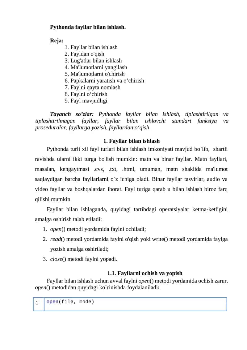 Fayllar bilan ishlash