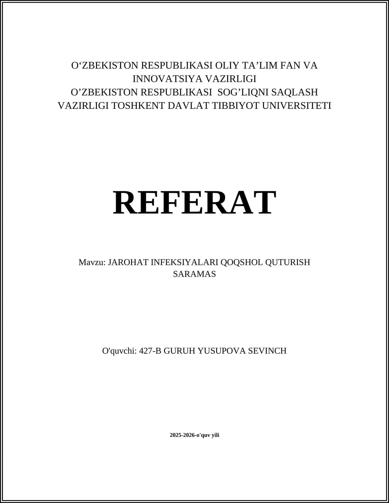JAROHAT INFEKSIYALARI QOQSHOL QUTURISH SARAMAS
