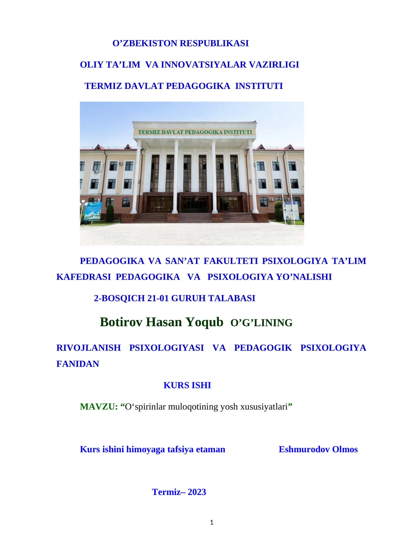 O‘spirinlar muloqotining yosh xususiyatlari