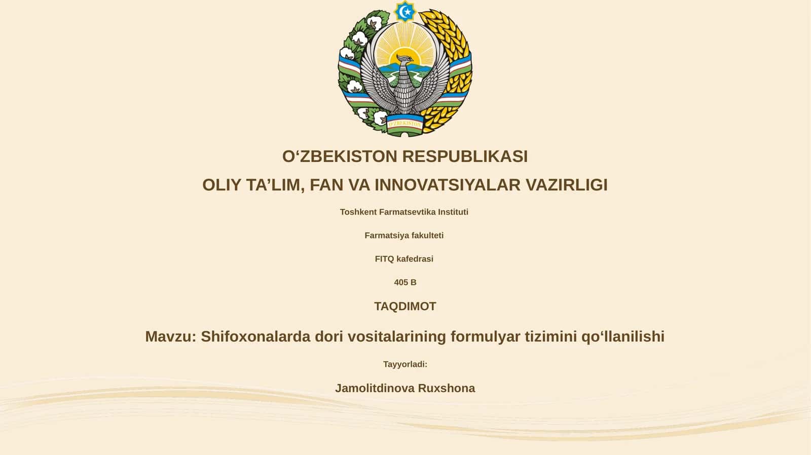 Shifoxonalarda dori vositalarining formulyar tizimini qo‘llanilishi