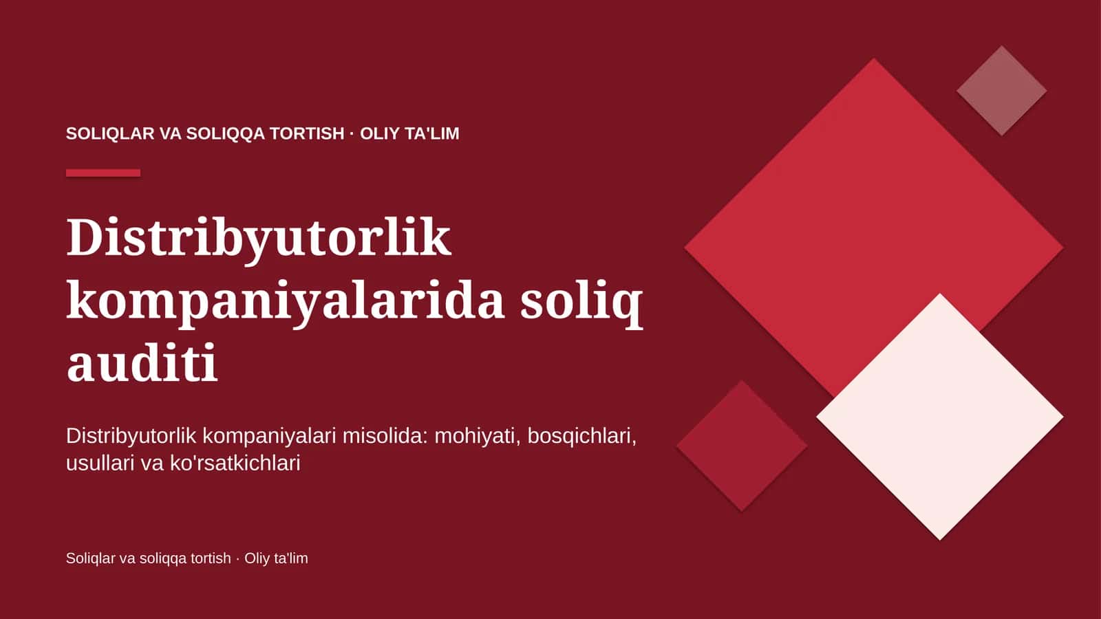 Soliqlar va soliqqa tortish · Oliy ta'lim