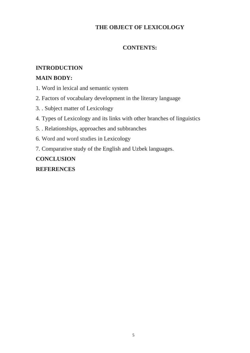 The object of Lexicology