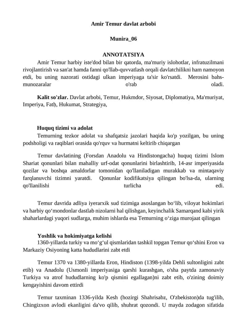 Amir Temur davlat arbobi