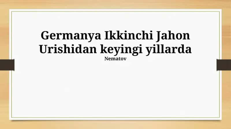 Germanya Ikkinchi Jahon Urishidan keyingi yillarda
