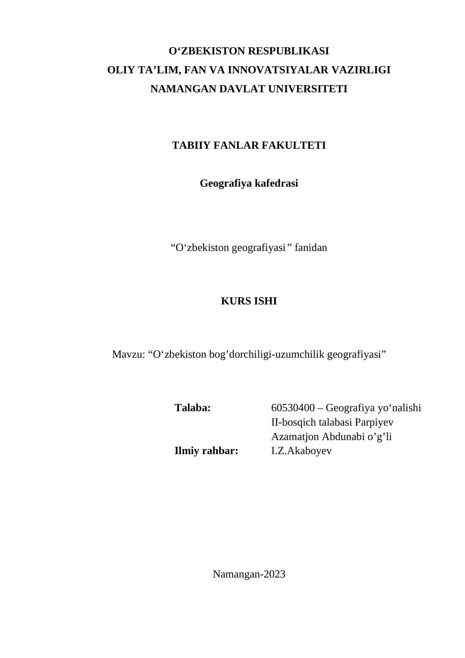 O‘zbekiston bog’dorchiligi-uzumchilik geografiyasi