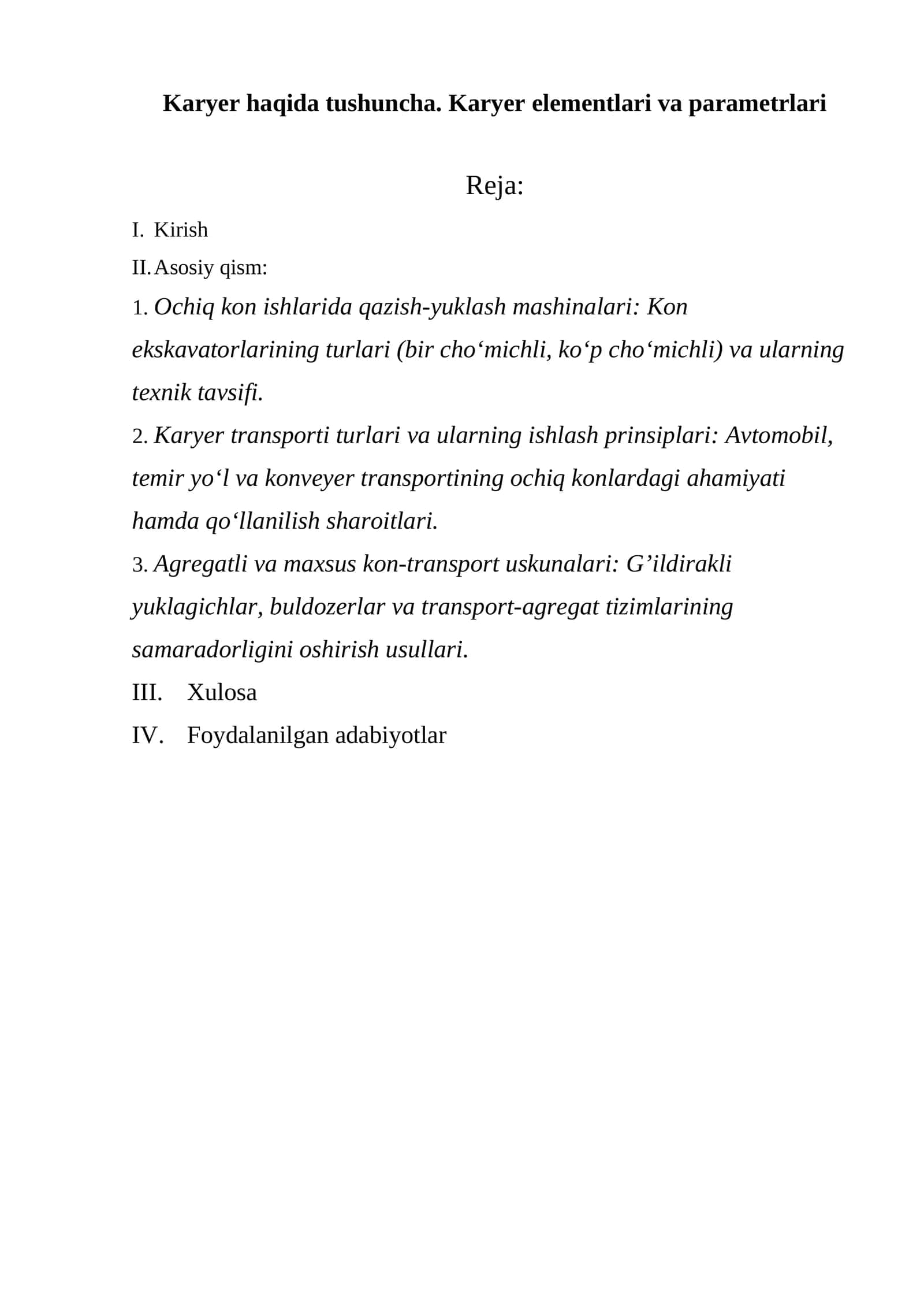 Karyer haqida tushuncha. Karyer elementlari va parametrlari