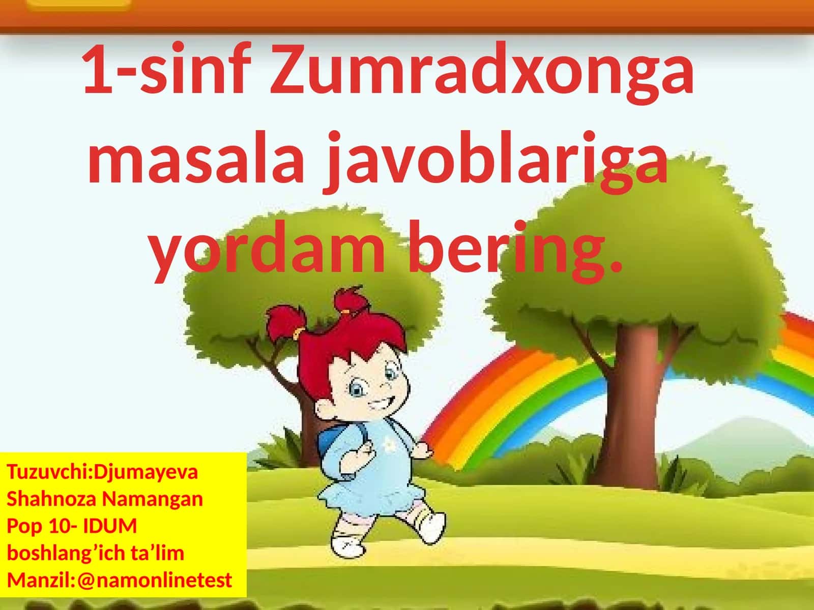 1-sinf Zumradxonga masala javoblariga yordam bering