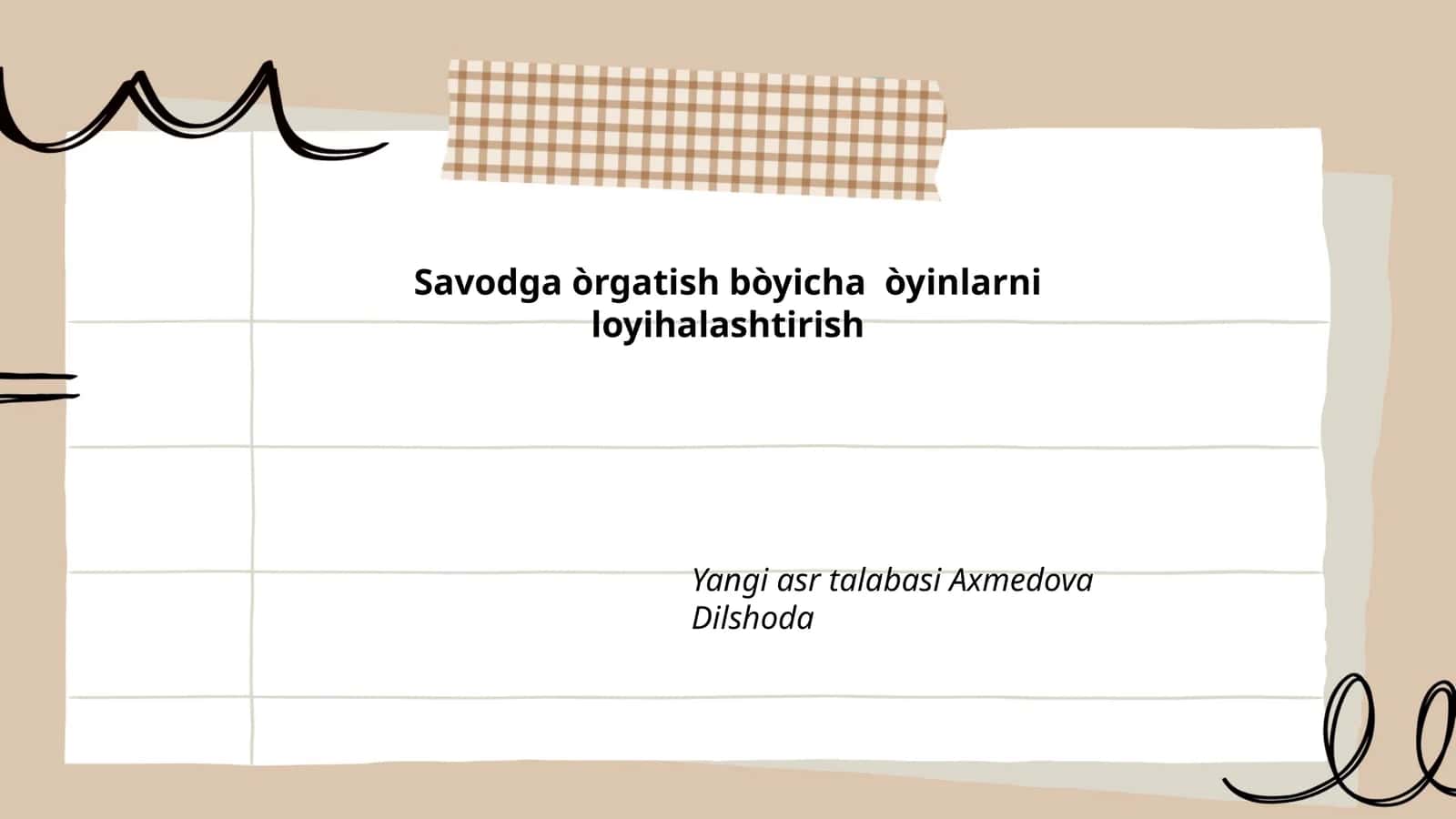 Savodga òrgatish bòyicha òyinlarni loyihalashtirish