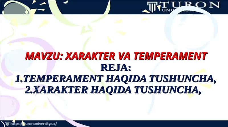 XARAKTER VA TEMPERAMENTREJA
