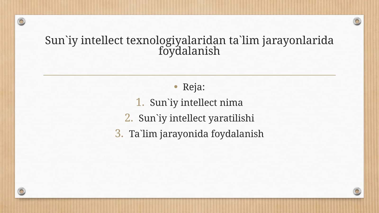 Sun`iy intellect texnologiyalaridan ta`lim jarayonlarida foydalanish