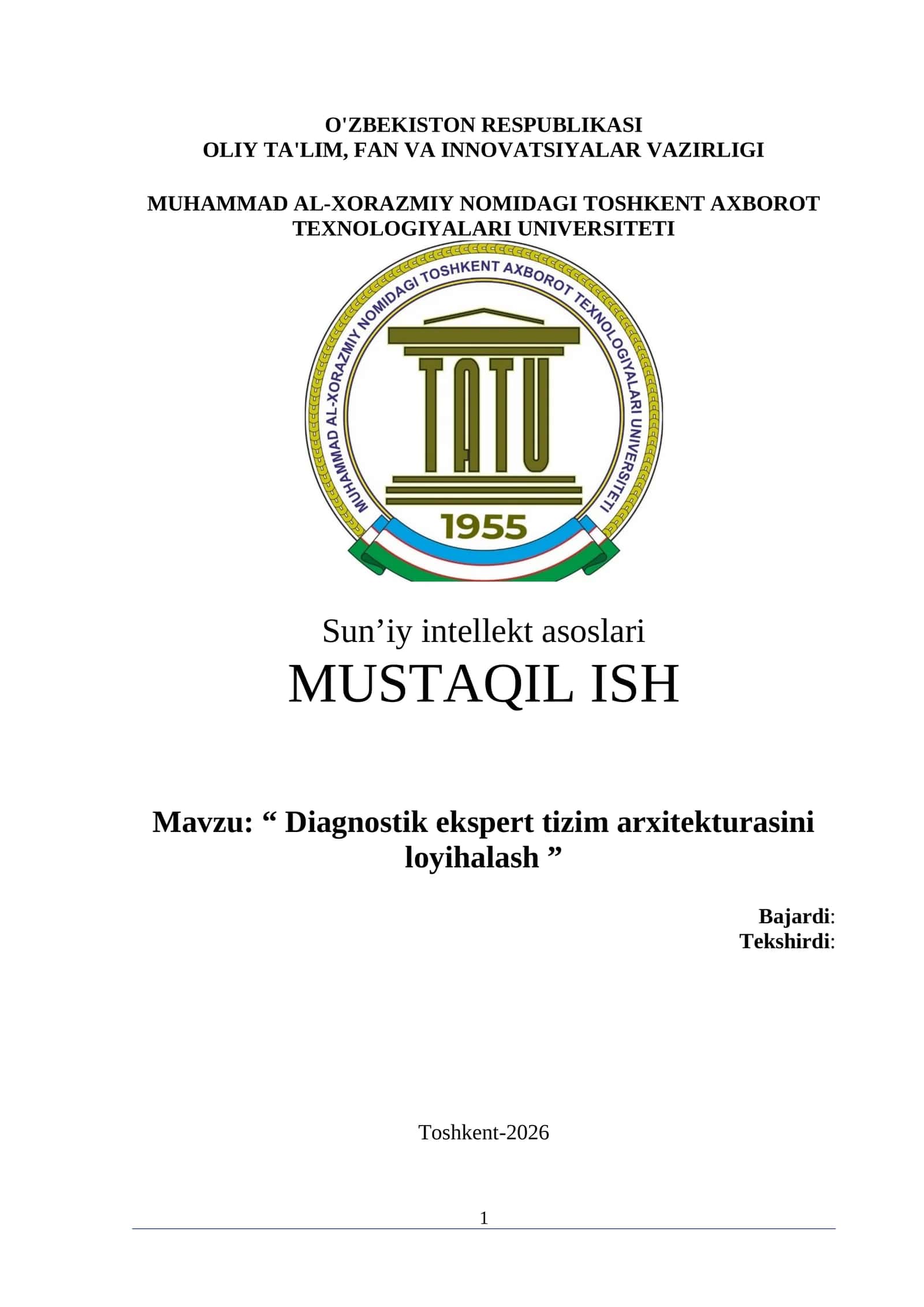 Diagnostik ekspert tizim arxitekturasini loyihalash