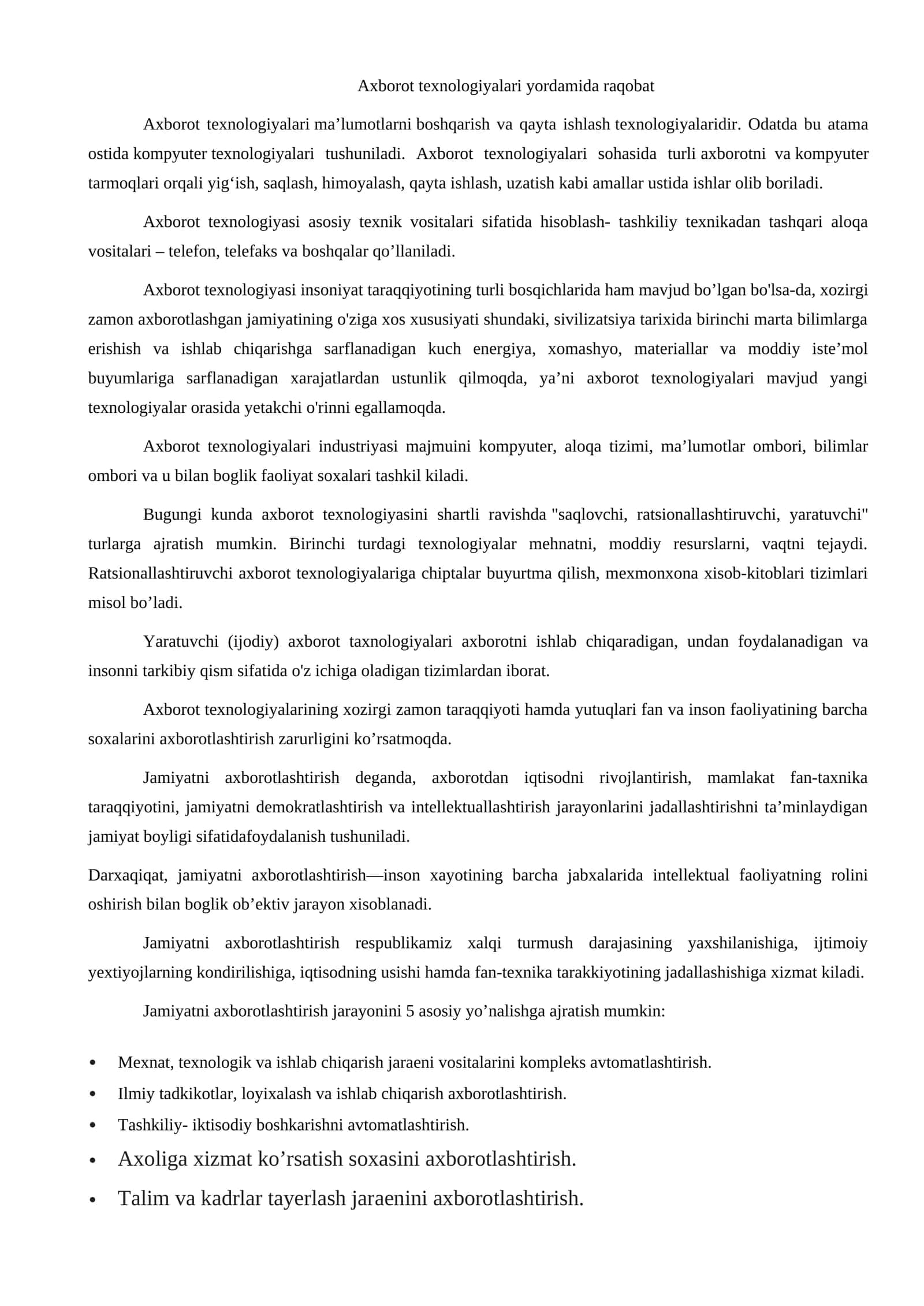 Axborot texnologiyalariyordamida raqobat
