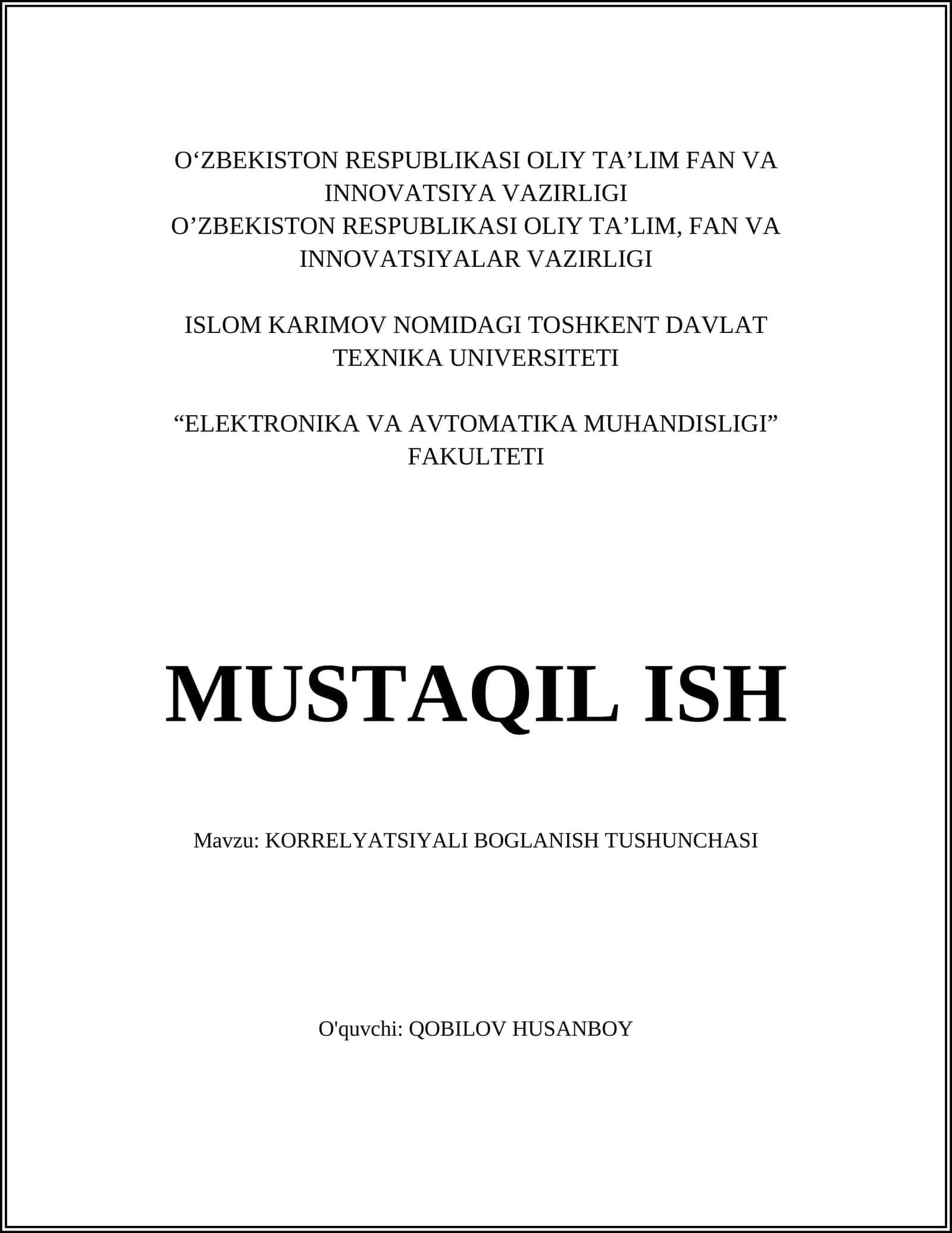 KORRELYATSIYALI BOGLANISH TUSHUNCHASI