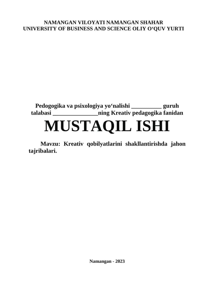 Kreativ qobilyatlarini shakllantirishda jahon tajribalari