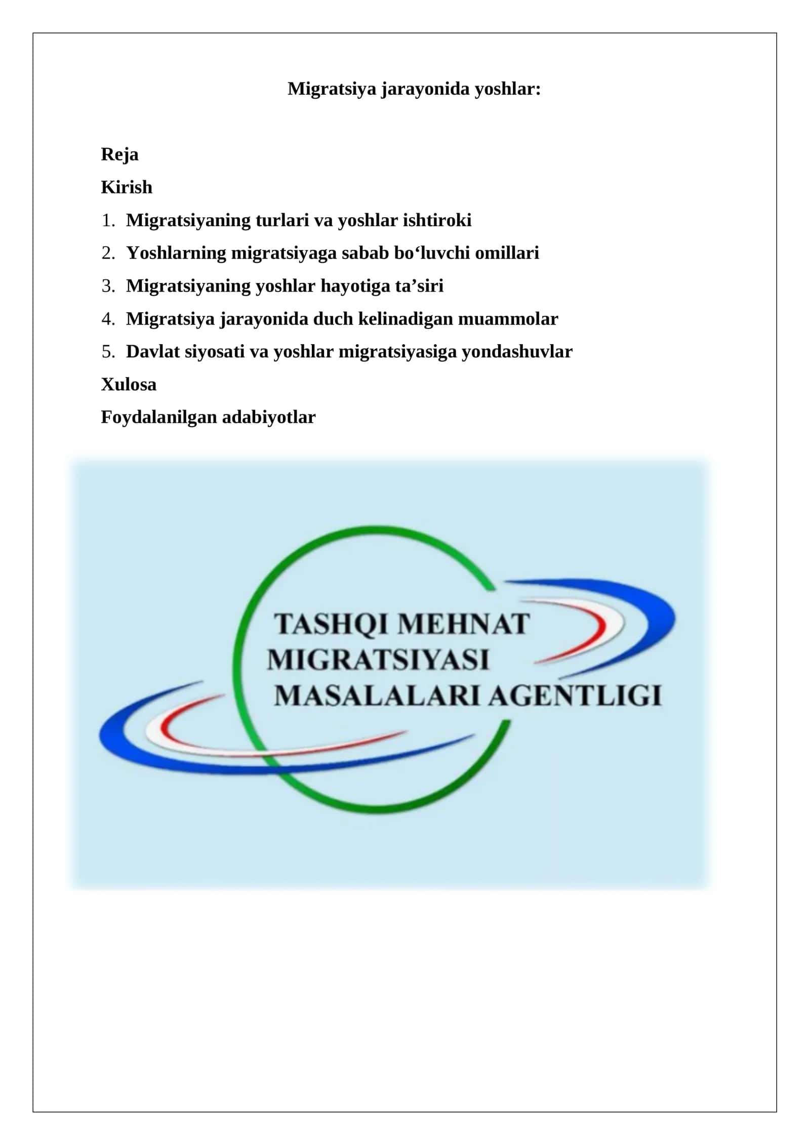 Migratsiya jarayonida yoshlar