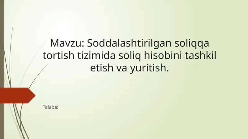 Soddalashtirilgan soliqqa tortish tizimida soliq hisobini tashkil etish va yuritish