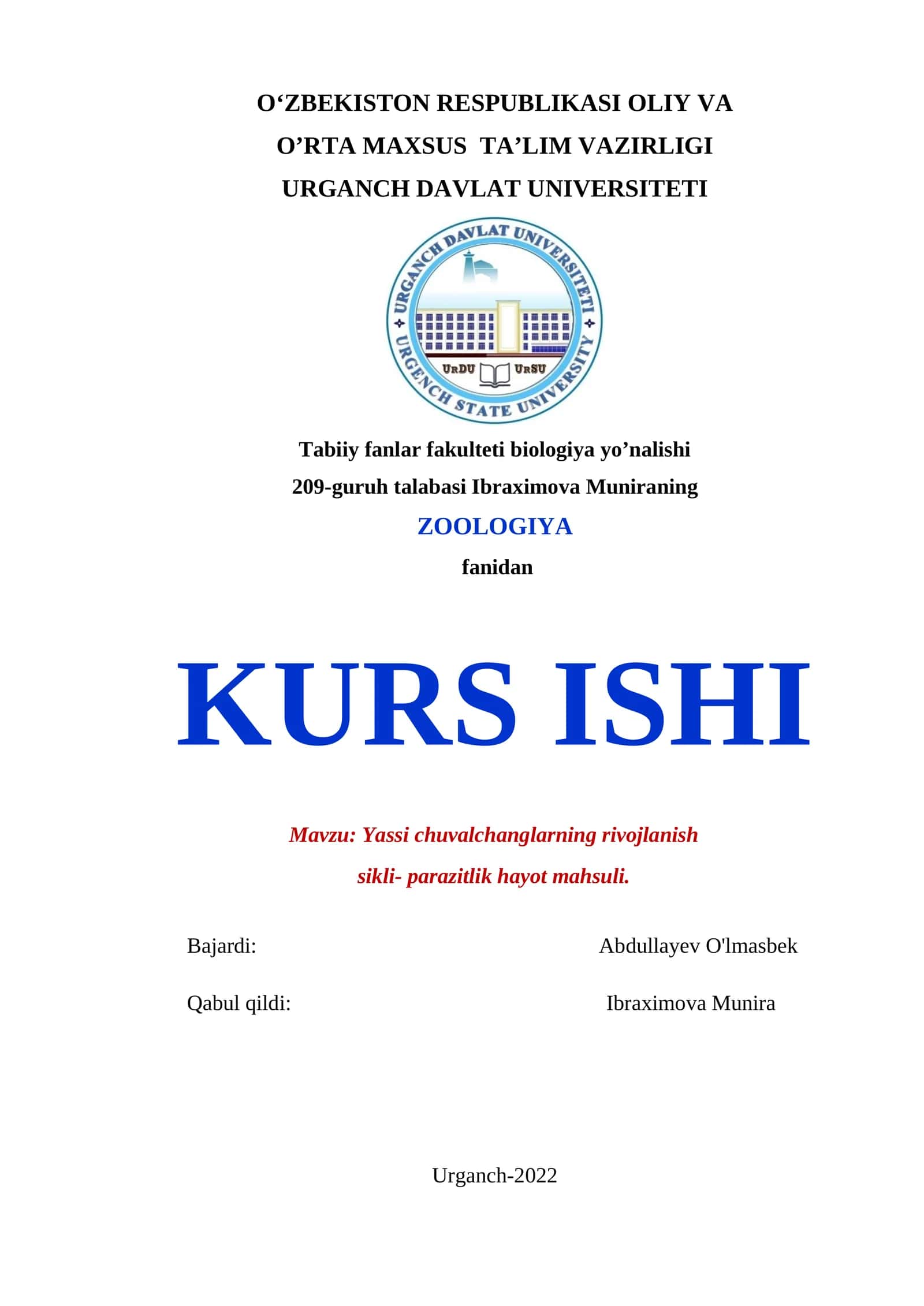 Yassi chuvalchanglarning rivojlanish sikli- parazitlik hayot mahsuli