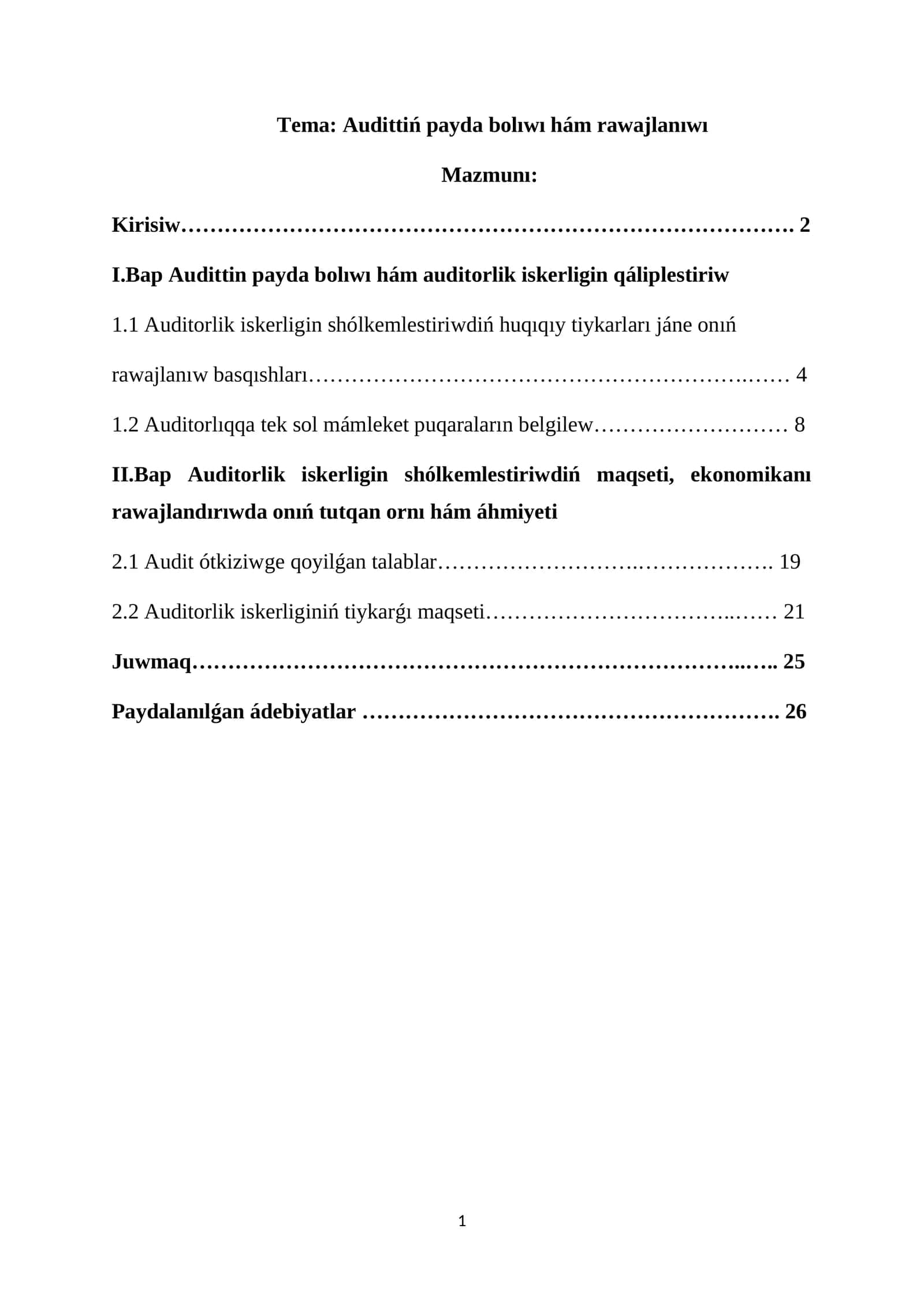 Audittiń payda bolıwı hám rawajlanıwı