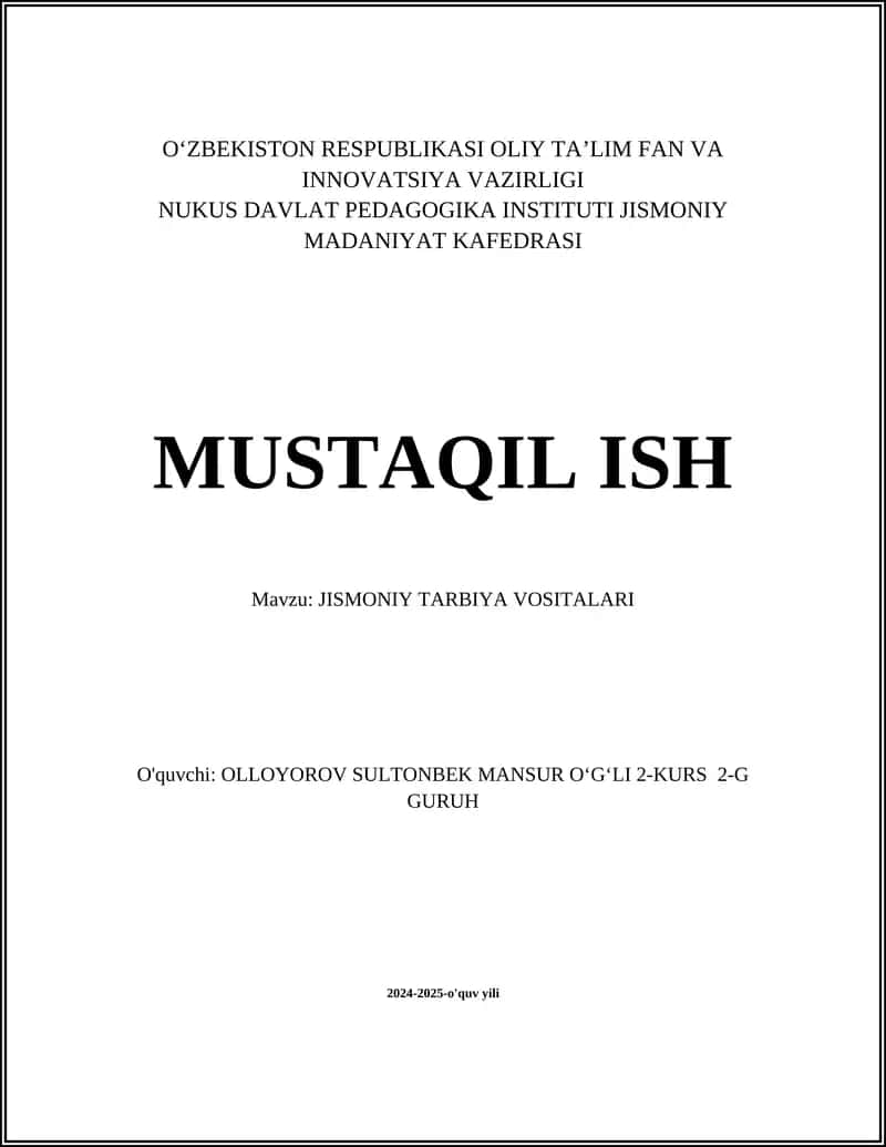 JISMONIY TARBIYA VOSITALARI