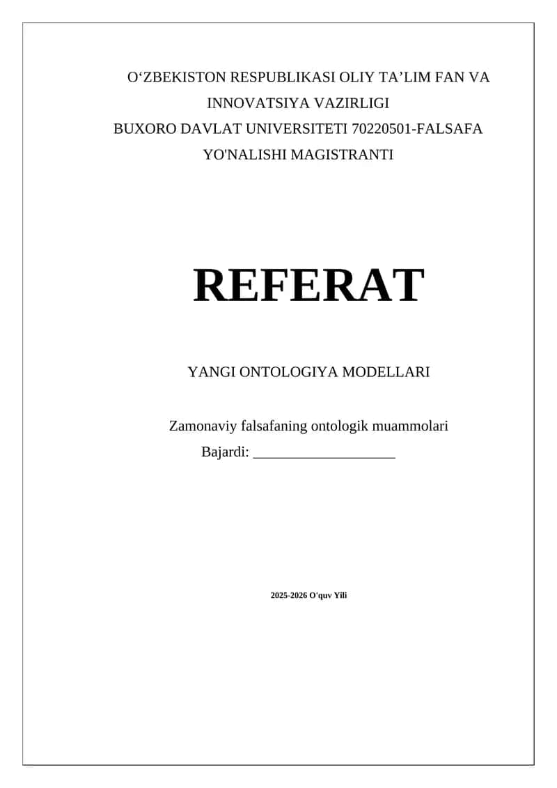 Yangi Ontologiya Modellari