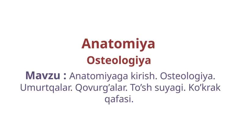 Anatomiyaga kirish. Osteologiya. Umurtqalar. Qovurg’alar. To’sh suyagi. Ko’krak qafasi.