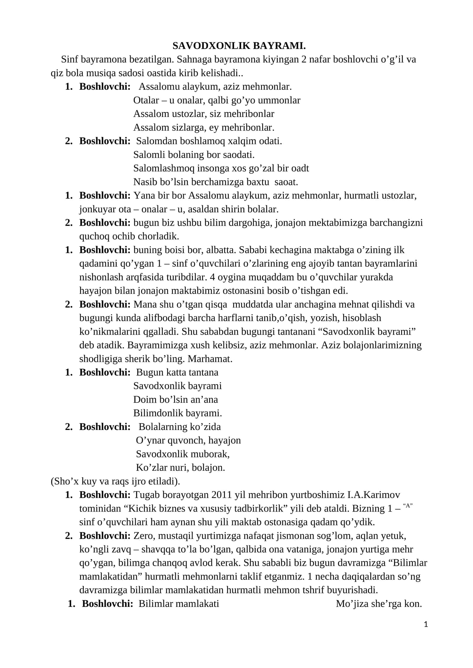SAVODXONLIK BAYRAMI