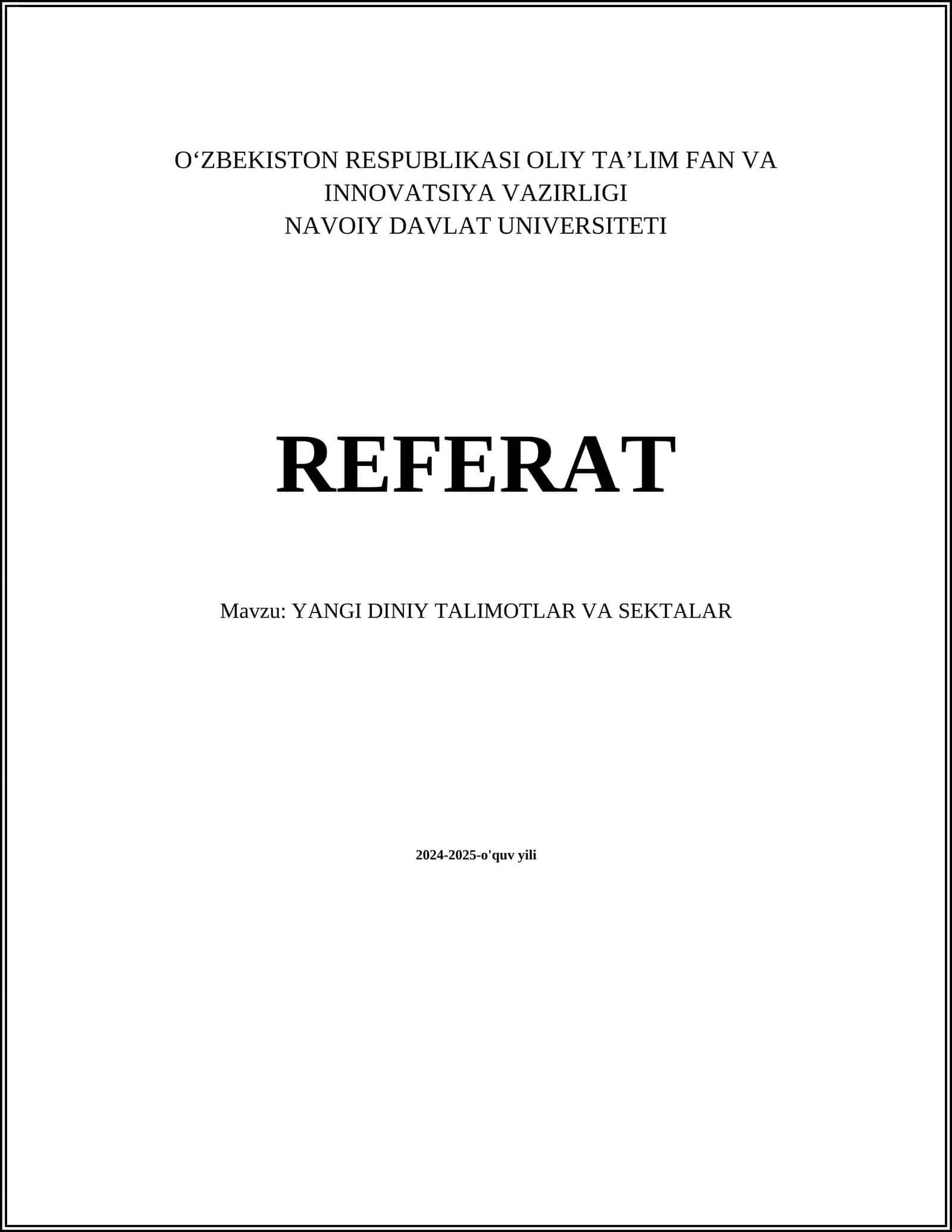 YANGI DINIY TALIMOTLAR VA SEKTALAR