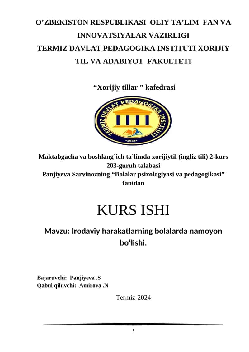 Irodaviy harakatlarning bolalarda namoyon boʻlishi