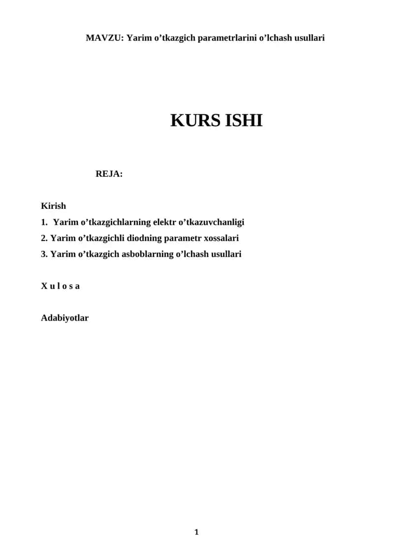 Yarim o’tkazgich parametrlarini o’lchash usullari