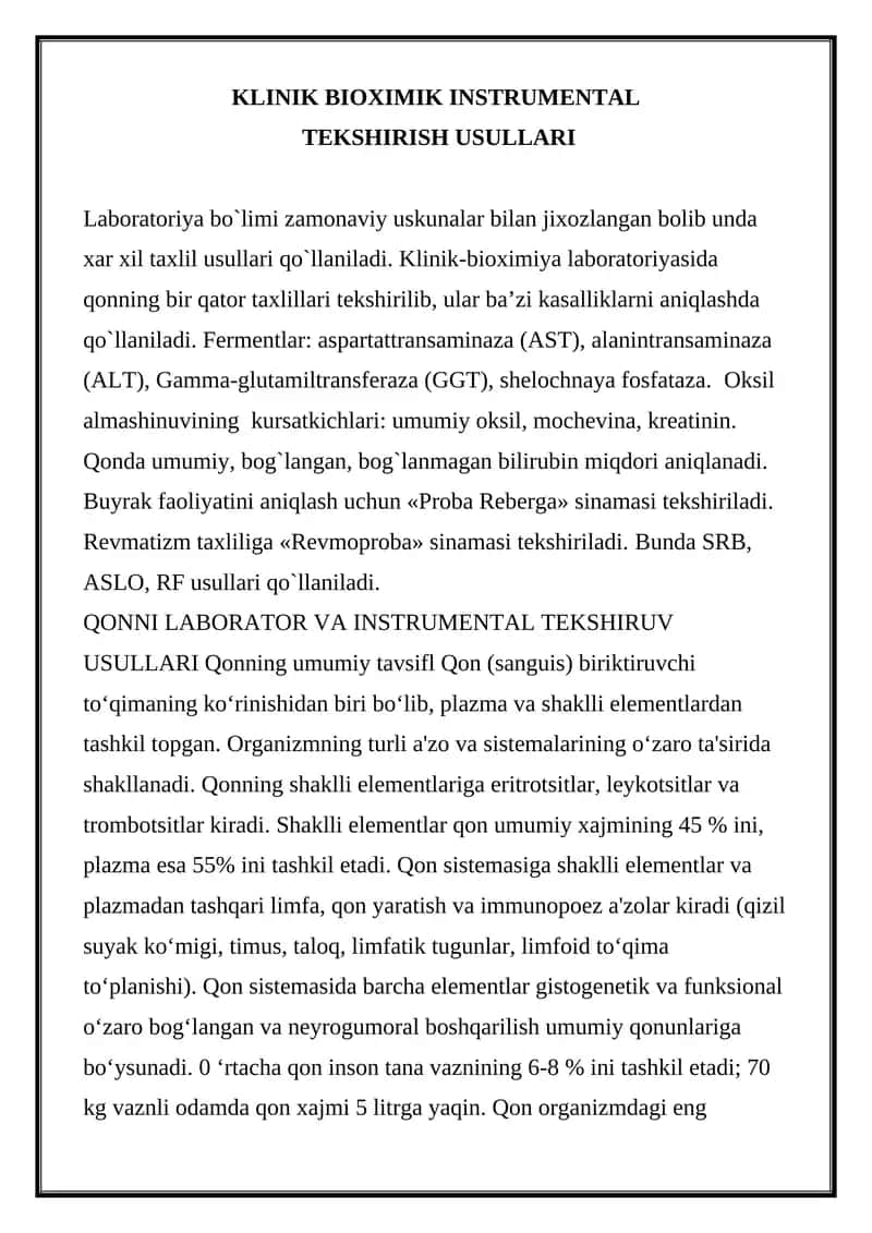 KLINIK BIOXIMIK INSTRUMENTAL TEKSHIRISH USULLARI