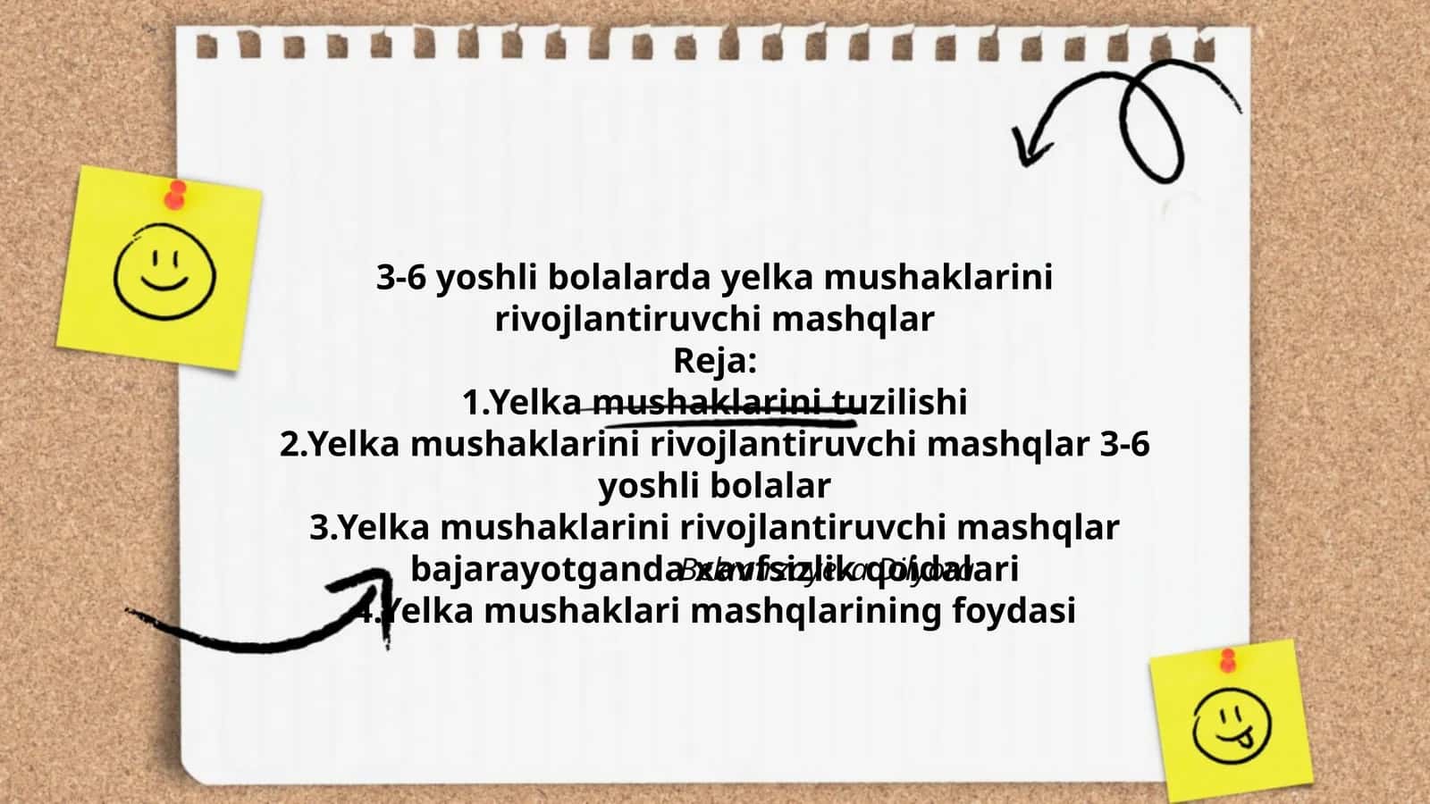 Yelka mushaklarini rivojlantiruvchi mashqlar 3-6 yoshli bolalar