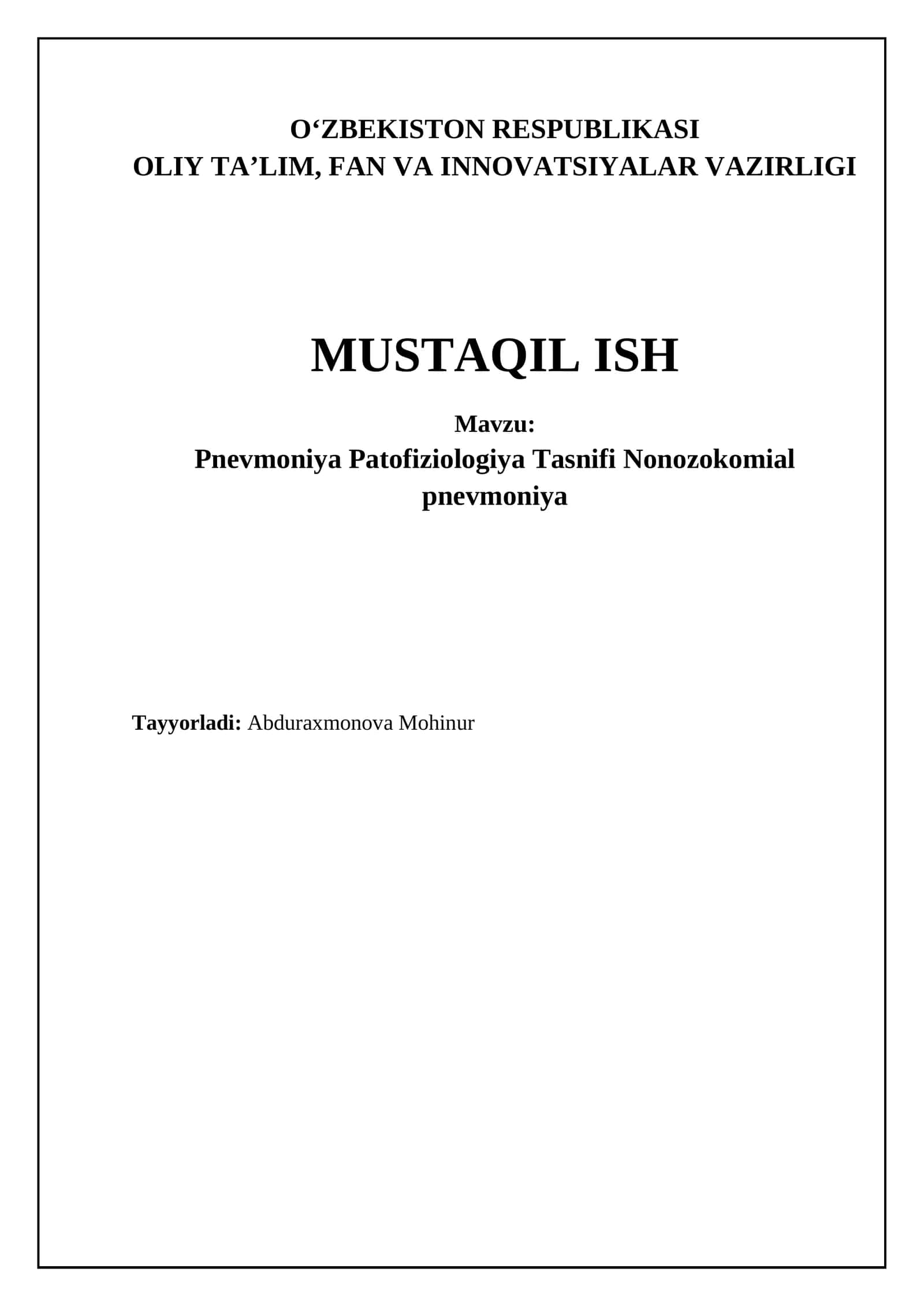 Pnevmoniyaning patofiziologiyasi