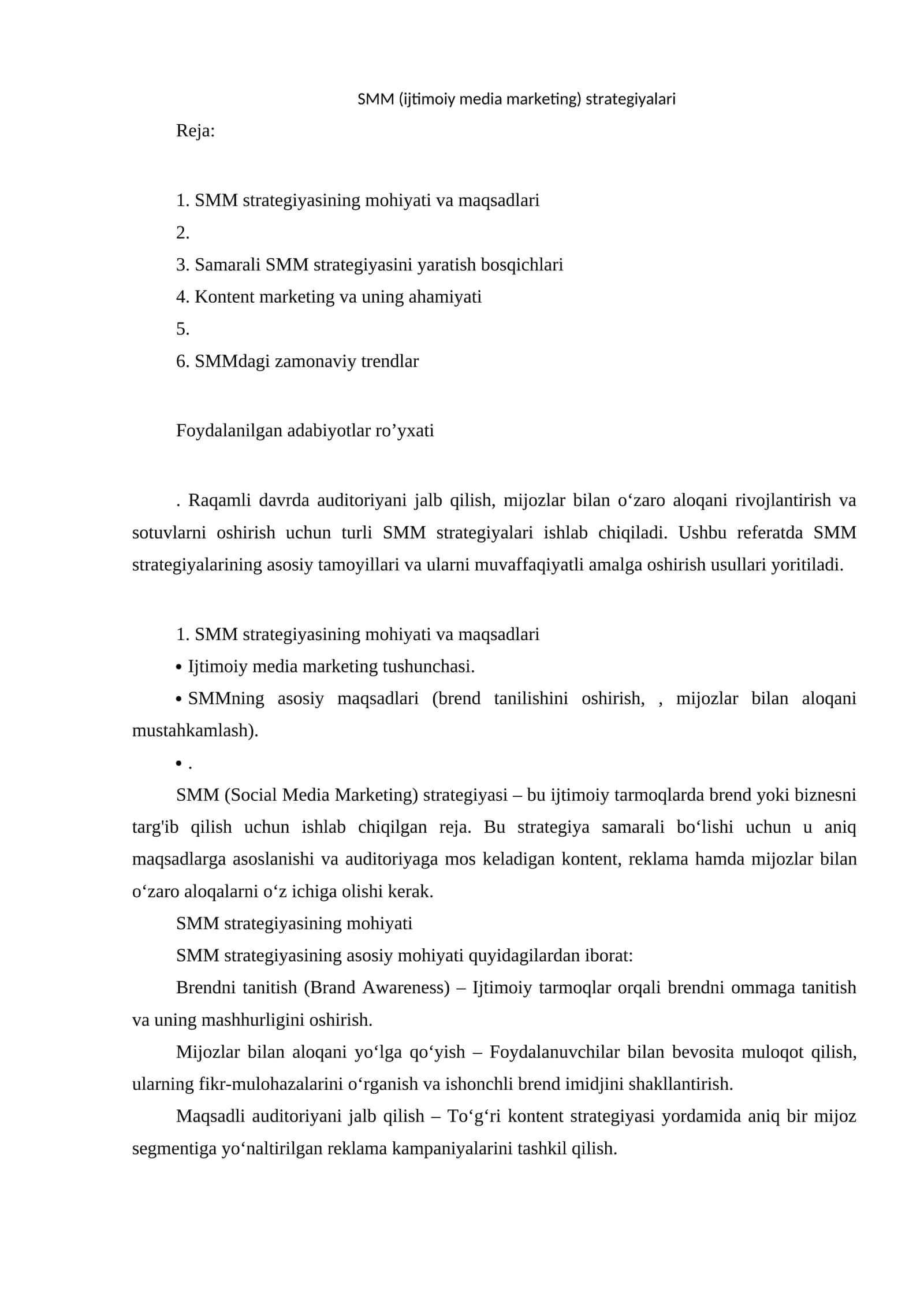 SMM (ijtimoiy media marketing) strategiyalari