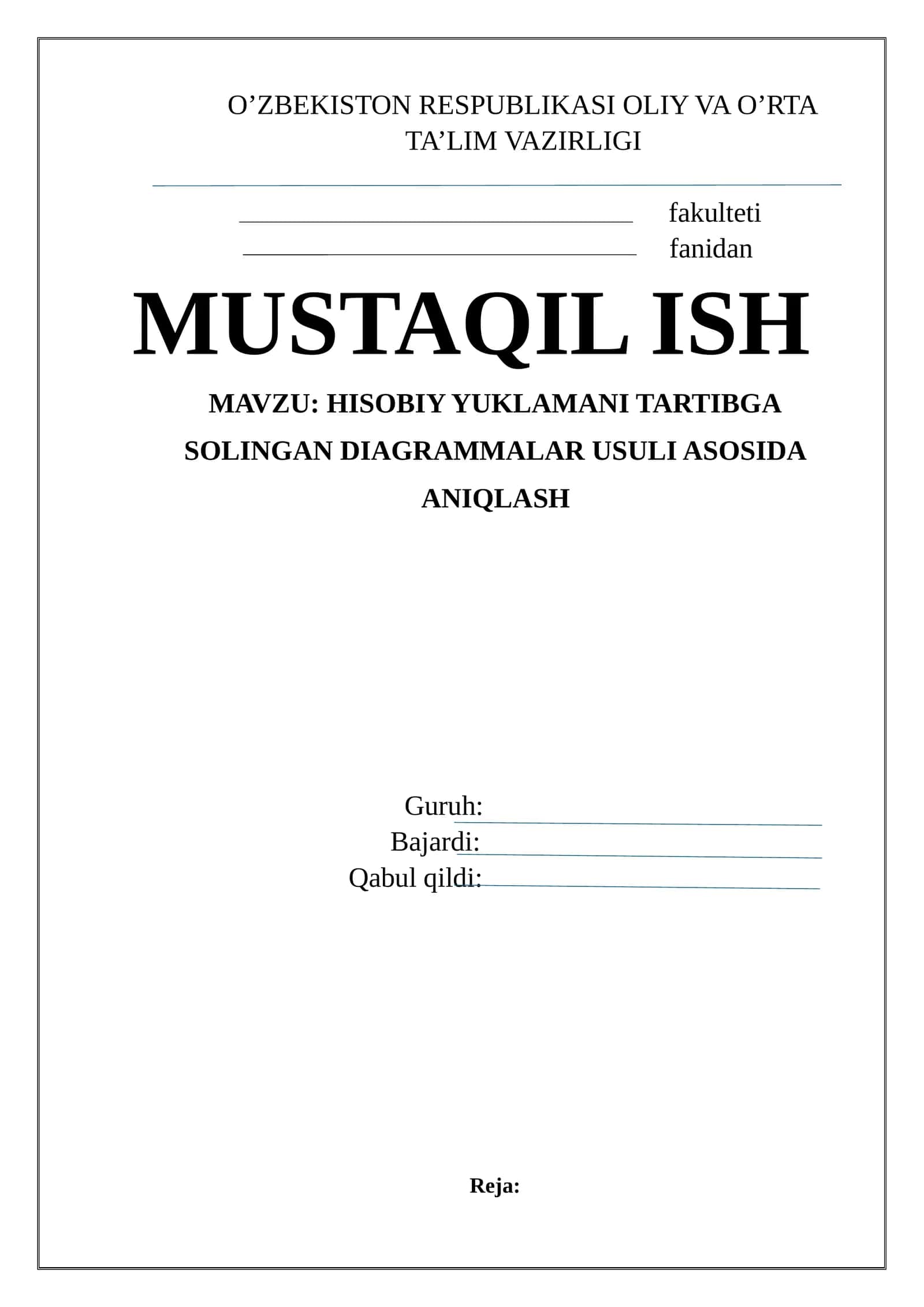 Hisobiy Yuklamani Tartibga Solingan Diagrammalar Usuli Asosida Aniqlash