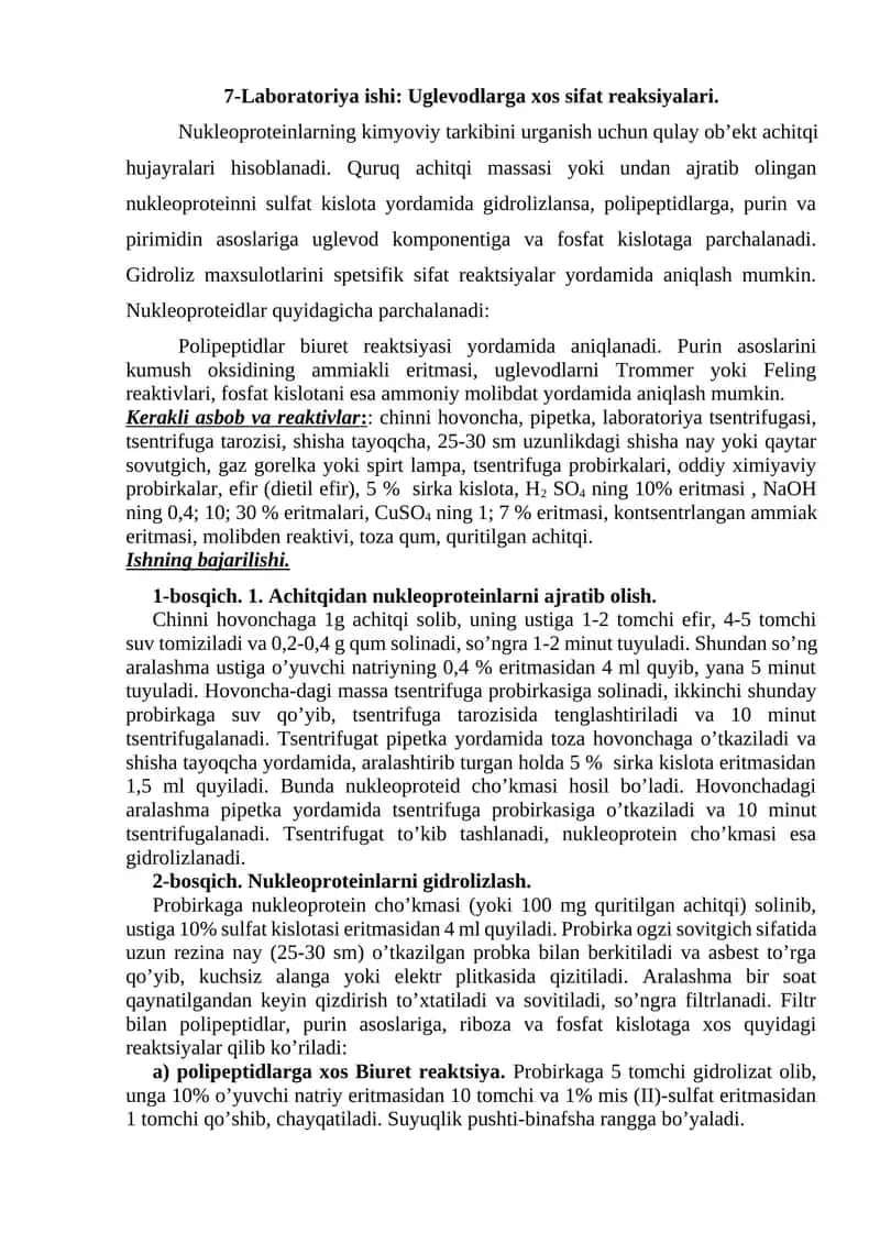 Nukleoproteinlarning kimyoviy tarkibi