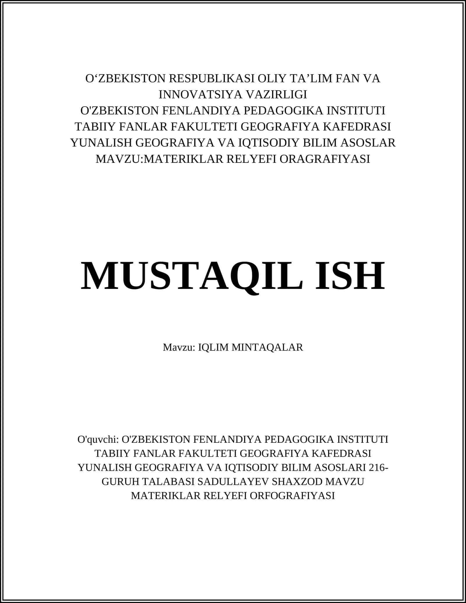 MATERIKLAR RELYEFI ORAGRAFIYASI