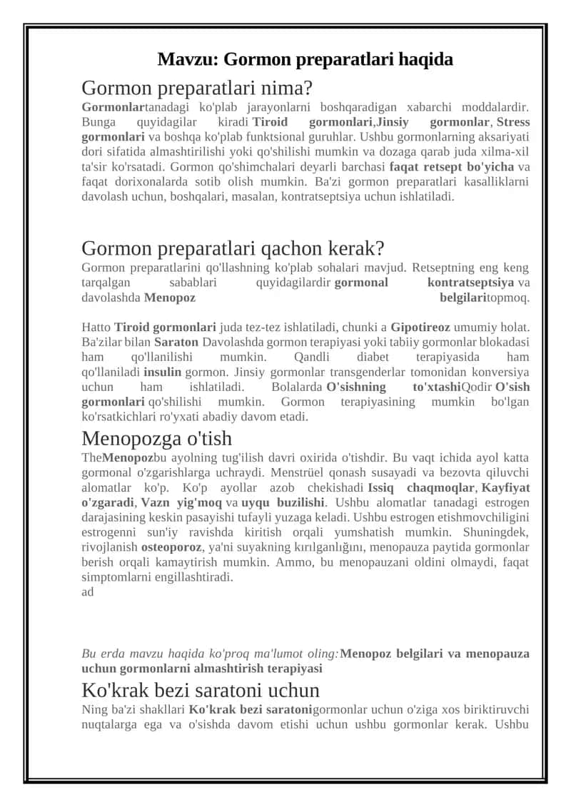 Gormon preparatlari haqida