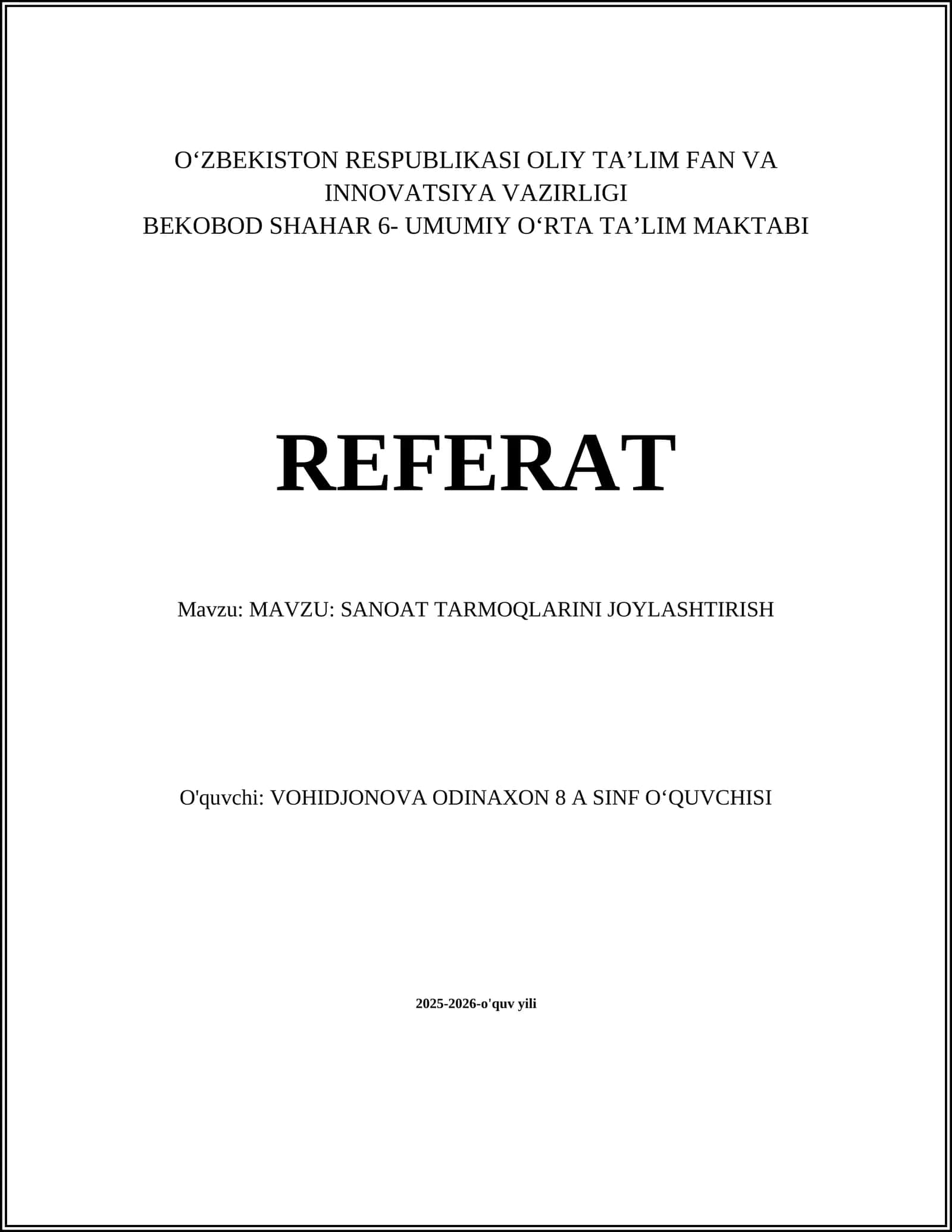 Sanoat tarmoqlarini joylashtirishning nazariy asoslari