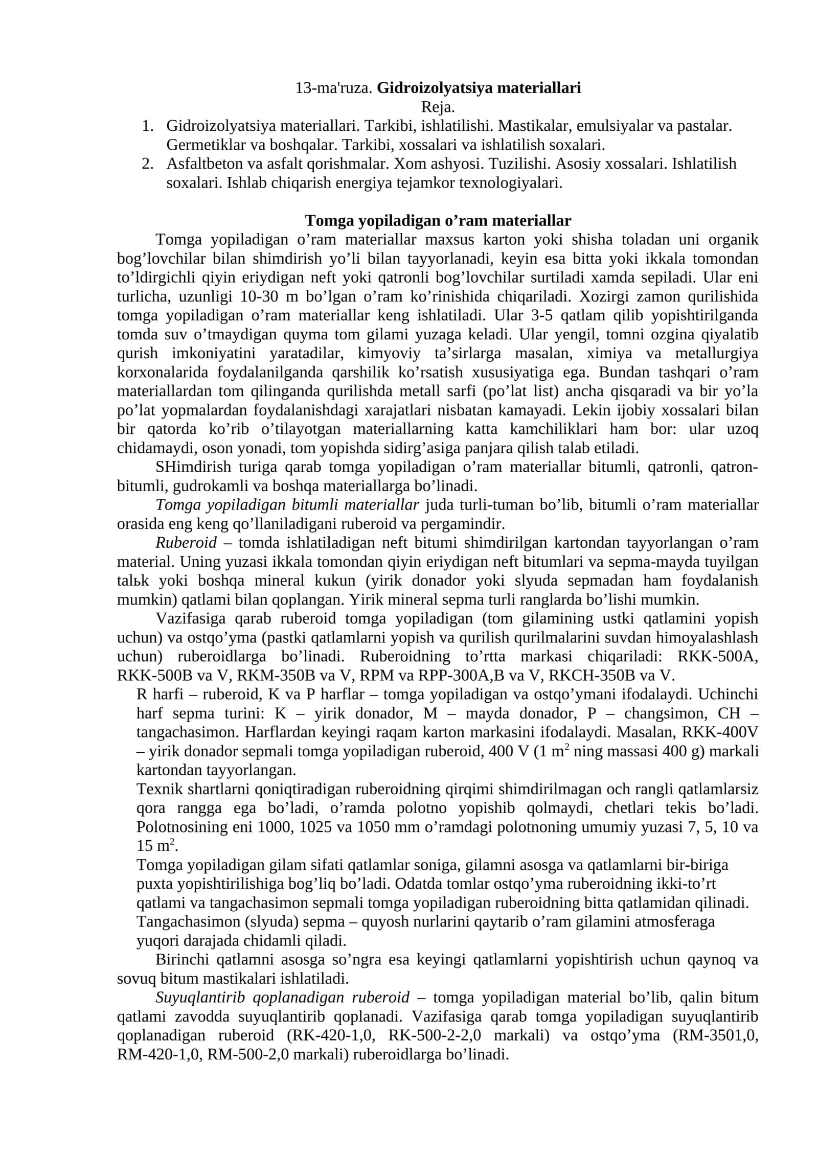 Gidroizolyatsiya materiallari